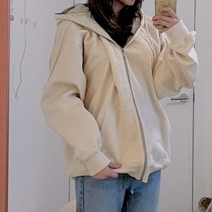 Brandy Melville oversized cream zip-up hoodie